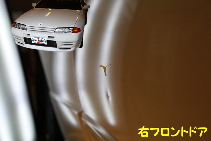 Ｒ３２ＧＴ－Ｒドアのへこみ、修理前の写真