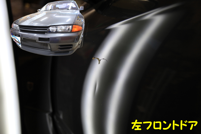 Ｒ３２ＧＴ－Ｒ助手席ドアのへこみ、修理前の写真