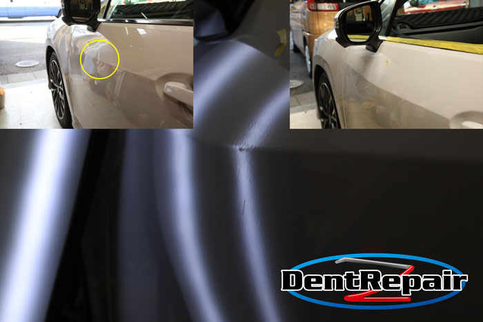 レヴォーグ助手席ドアのへこみ、修理後の写真