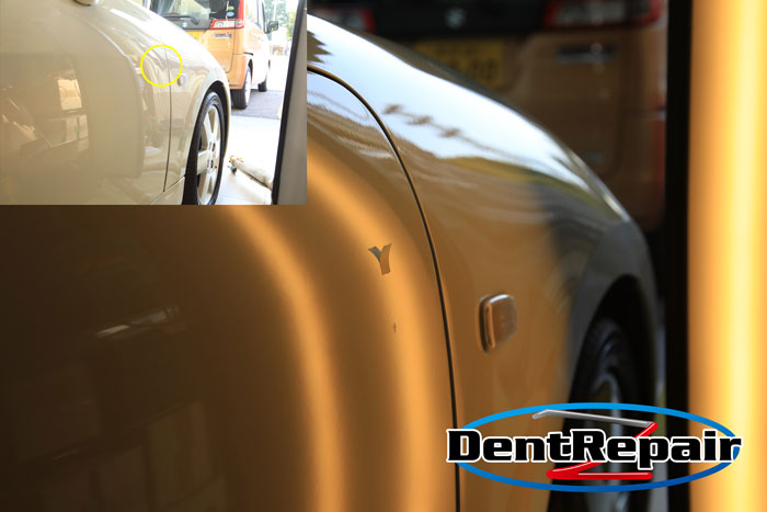 コペン運転席ドアのへこみ、修理後の写真