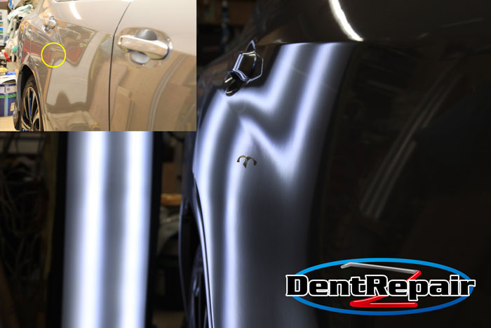 レヴォーグリアドアのへこみ、修理後の写真