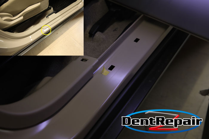 ラパンロッカパネルのへこみ、修理後の写真