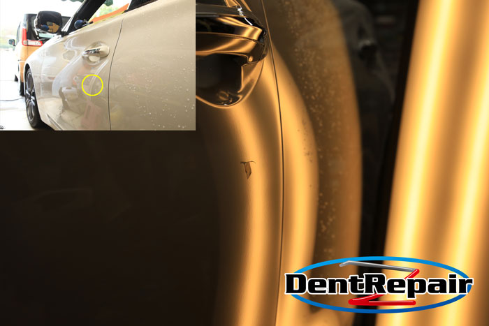 スカイライン助手席ドアのへこみ、修理後の写真